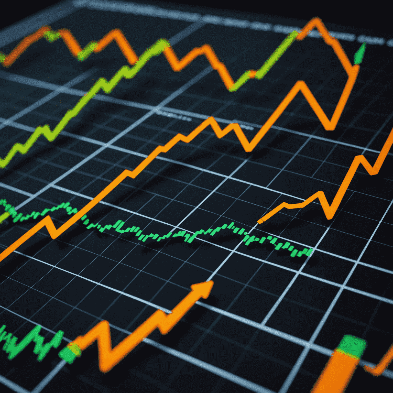 Visual representation of various technical indicators such as Moving Average, RSI, and MACD on a stock chart