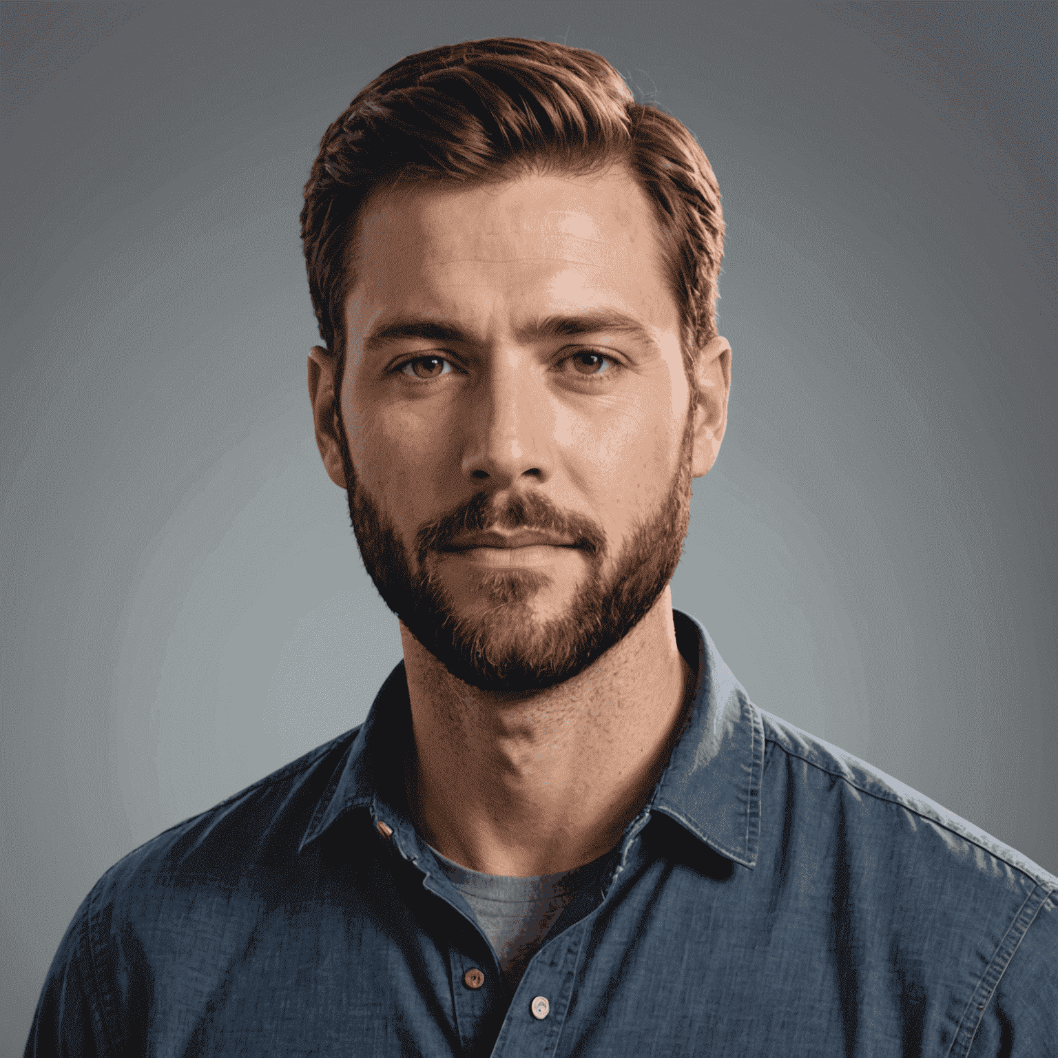 Portrait of Mike Johnson, a man in his 30s with a beard, wearing a casual shirt